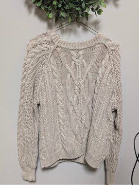 Devoted Women's XL Beige Cable Knit Sweater 100% Cotton